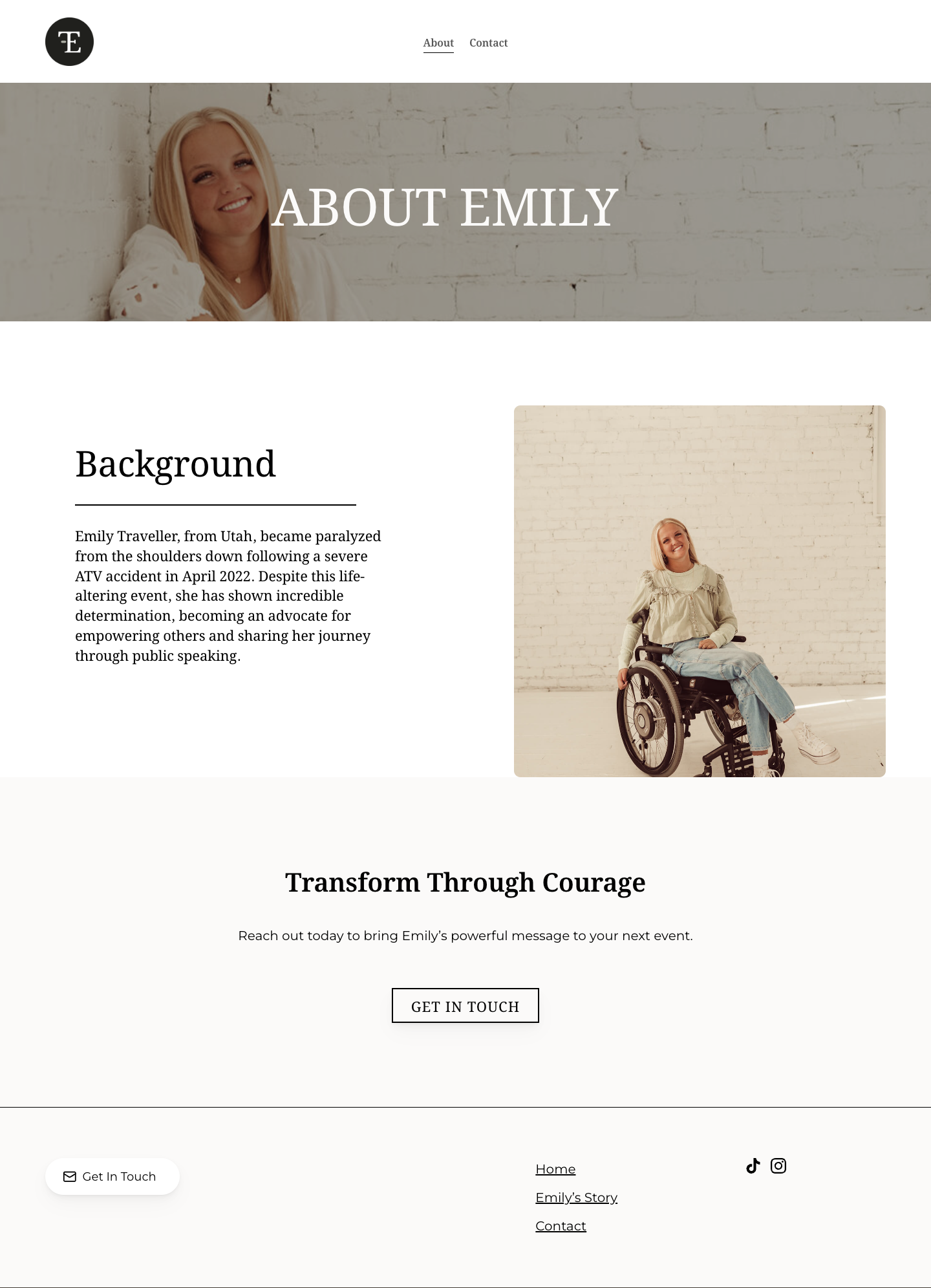 Emily Traveller About page — her story