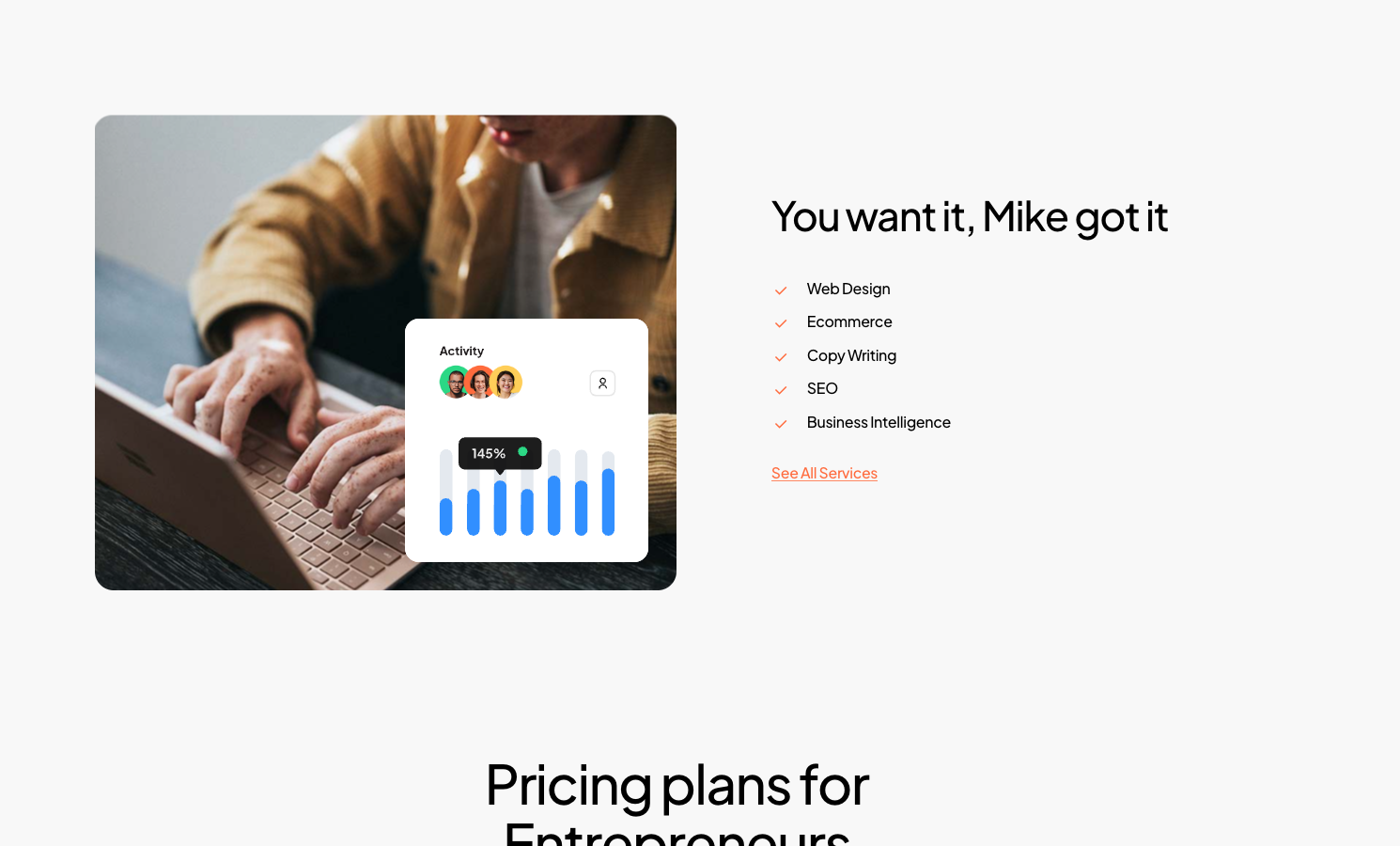 Pricing plans section for consulting packages