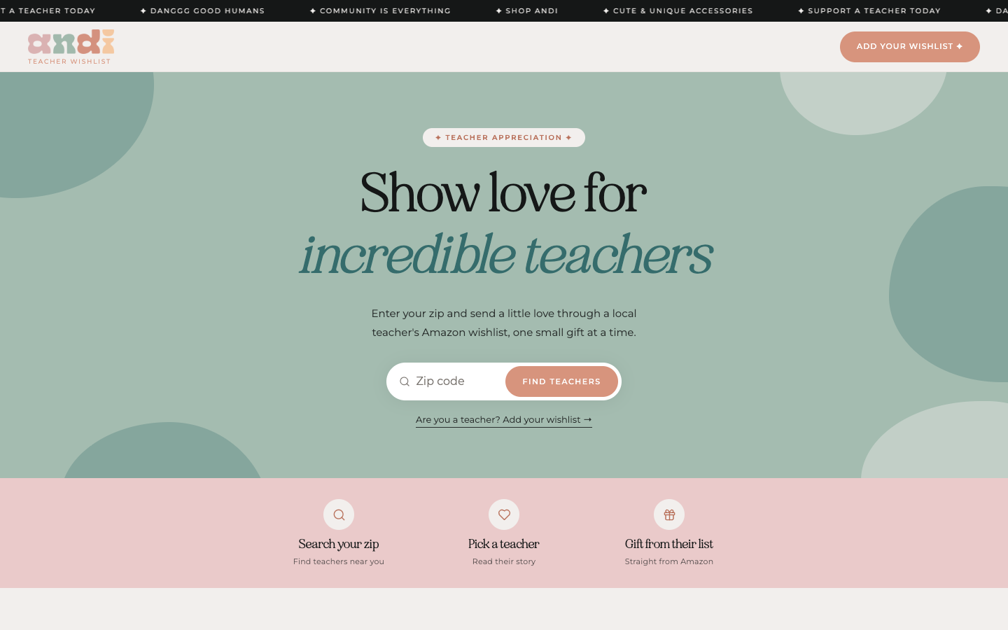 ANDI Teacher Wishlist — find teachers near you by zip code