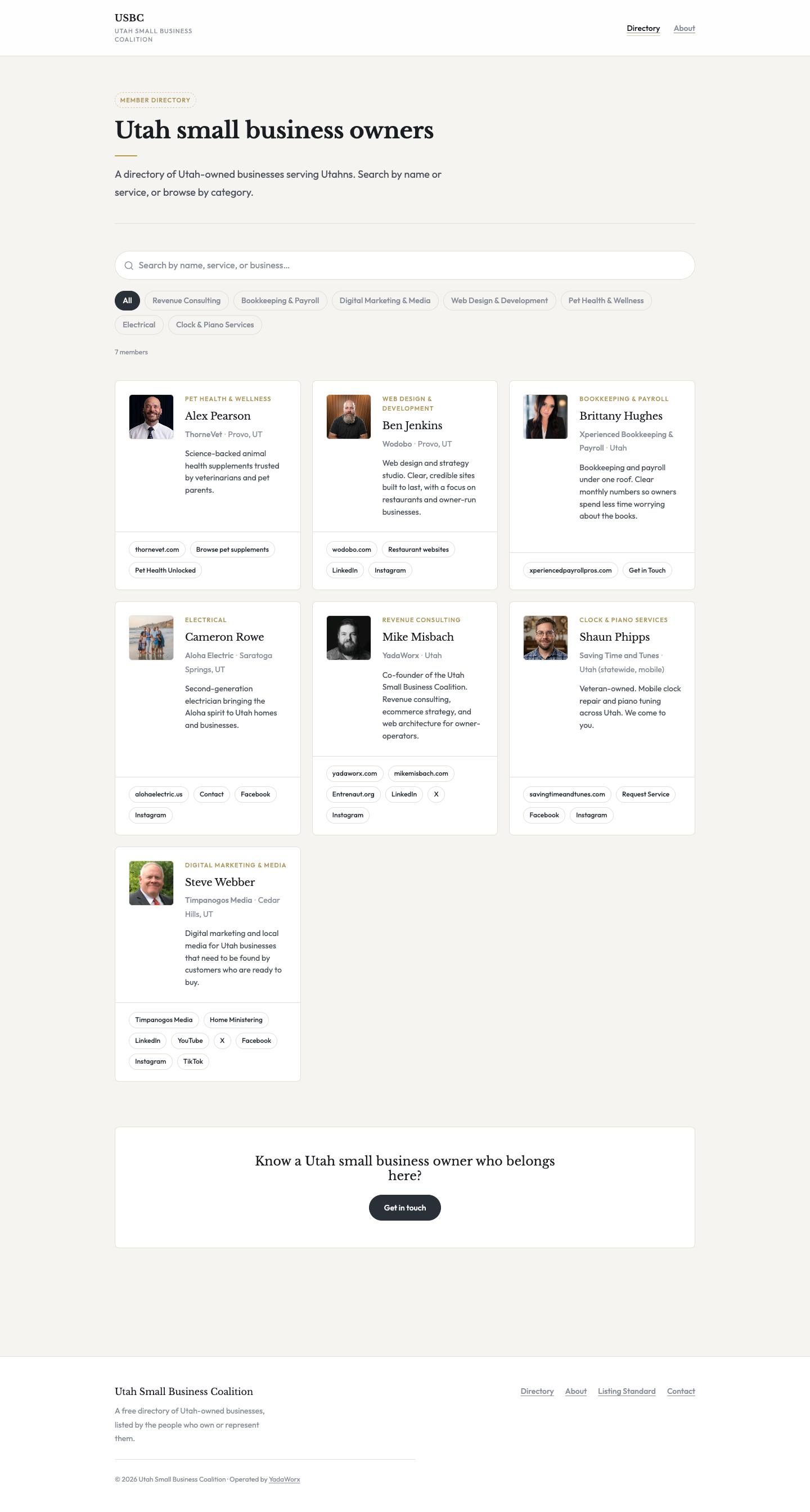 USBC directory listing of Utah-owned businesses