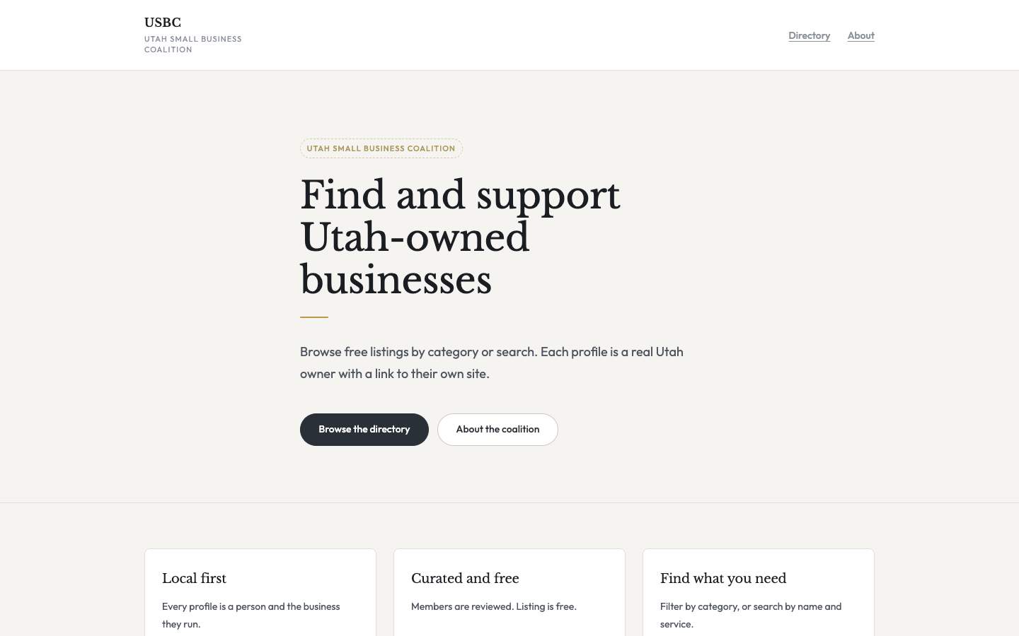 Utah Small Business Coalition homepage — free member directory