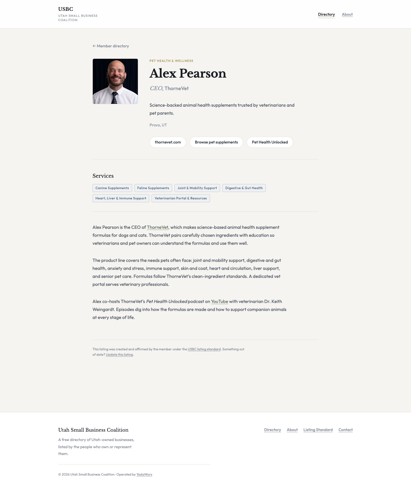 USBC member profile for Alex Pearson / ThorneVet