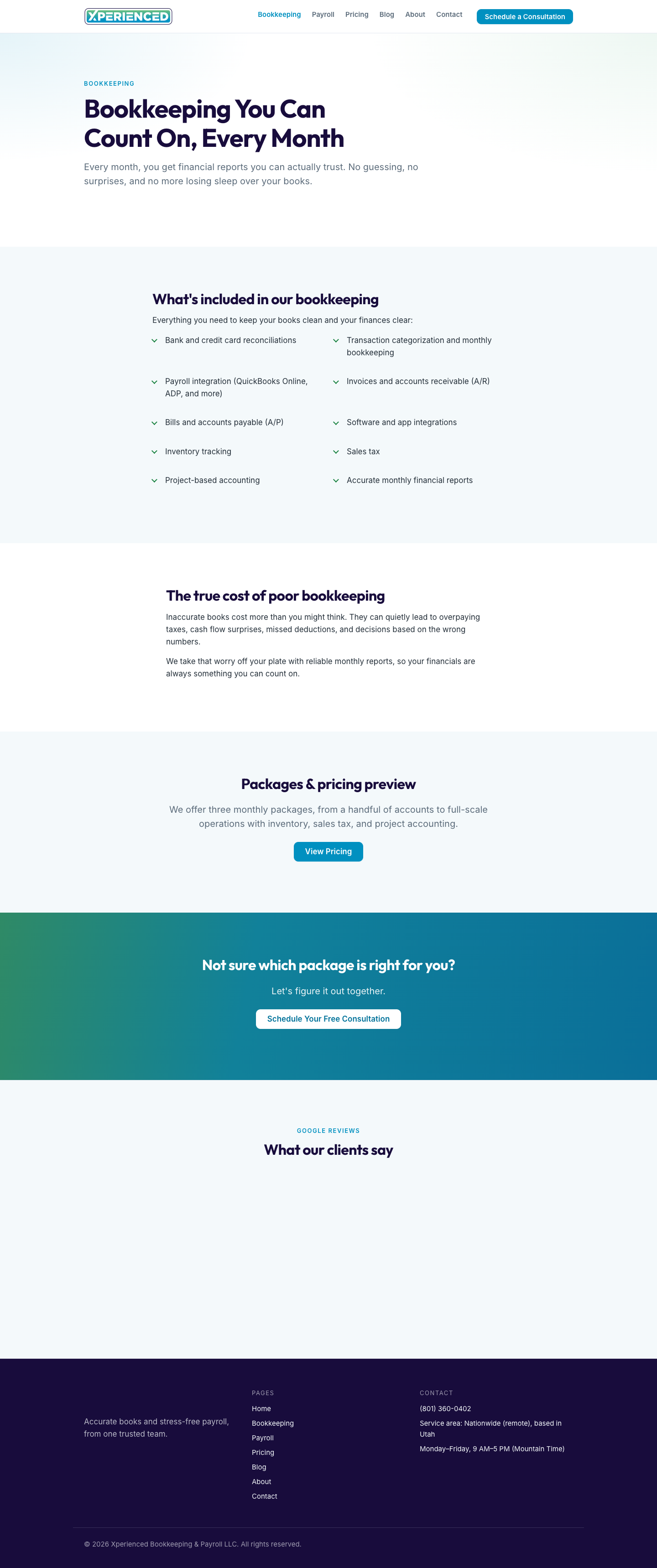 Xperienced bookkeeping service page