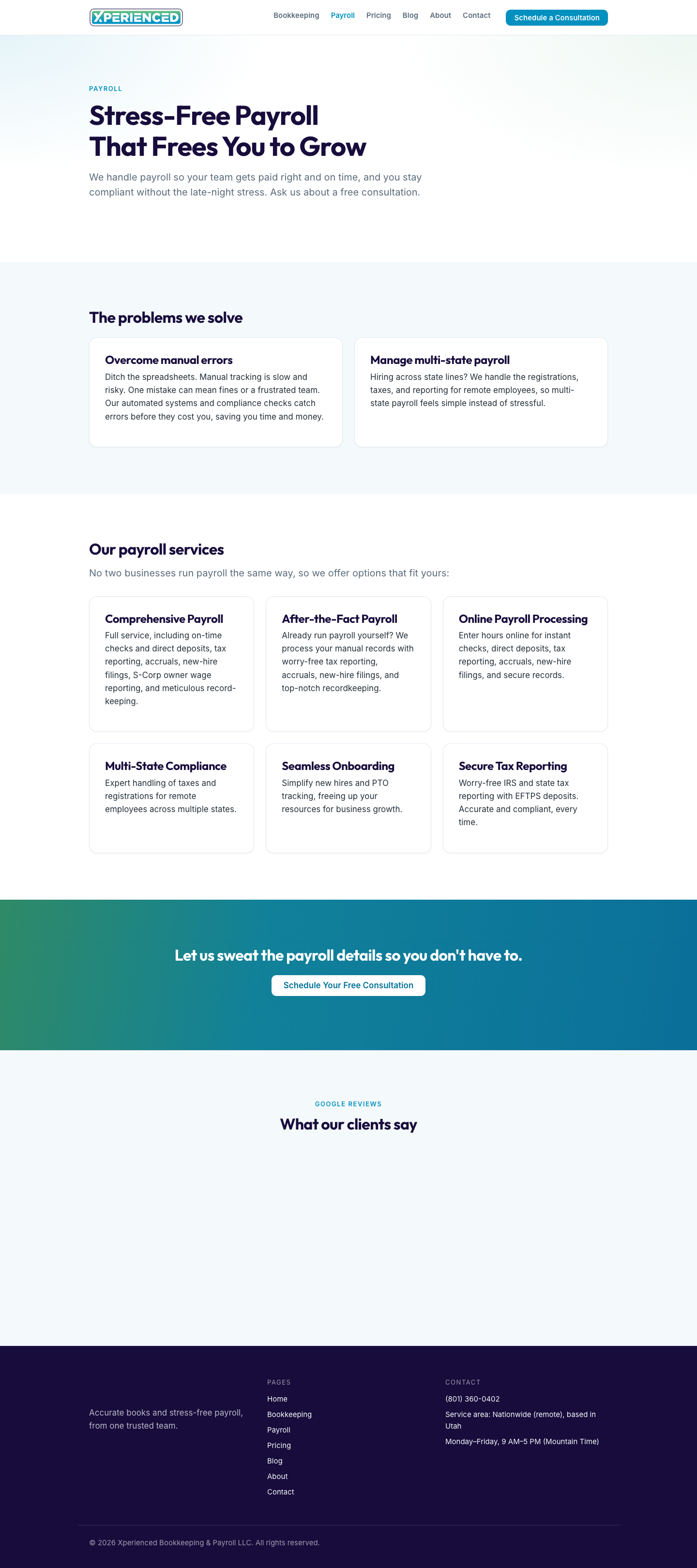 Xperienced payroll service page